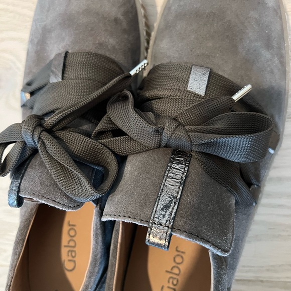 Gabor Gray Suede Oxfords with Ribbon Laces - Picture 3 of 6